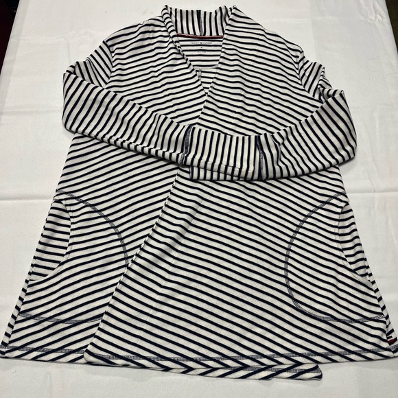 Tommy Hilfiger Nautical Slub Knit Thermal Open Wrap Cardigan Navy/White Stripes - Picture 8 of 9